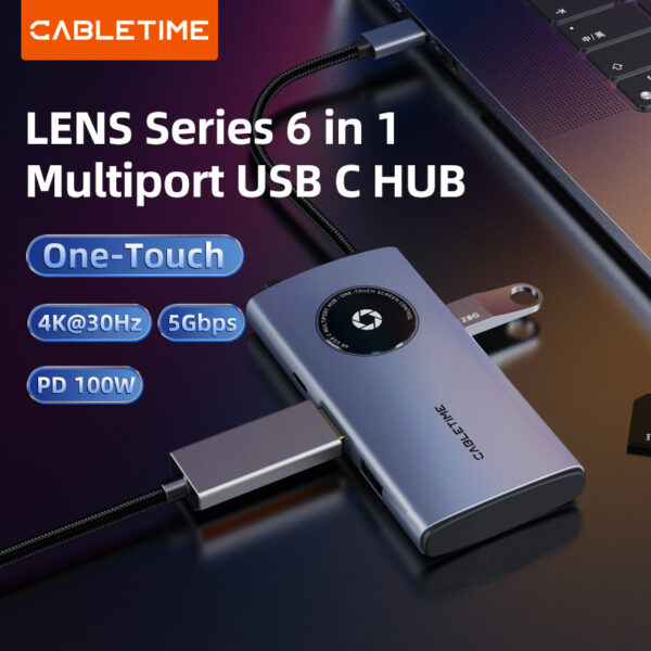 CABLETIME CB93G 6-in-1 4K 30Hz USB C Lens Series Hub