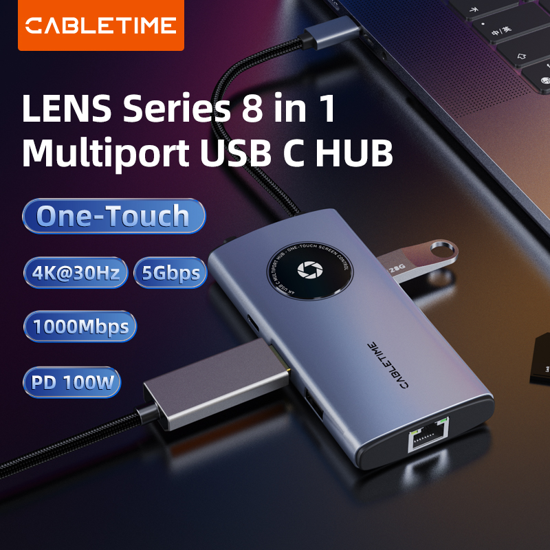 CABLETIME CB92G 8-in-1 4K 30Hz USB C Lens Series Hub