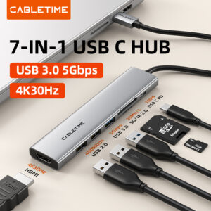 CABLETIME HB02G 7-in-1 4K 30Hz USB C ECO Series Hub