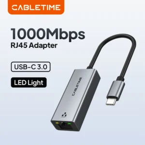 CABLETIME CB51G Thunderbolt 3 USB C to 1000Mbps RJ45 Gigabit Ethernet Adapter