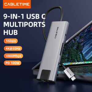 CABLETIME HB03G 9-in-1 4K 30Hz USB C ECO Series Hub
