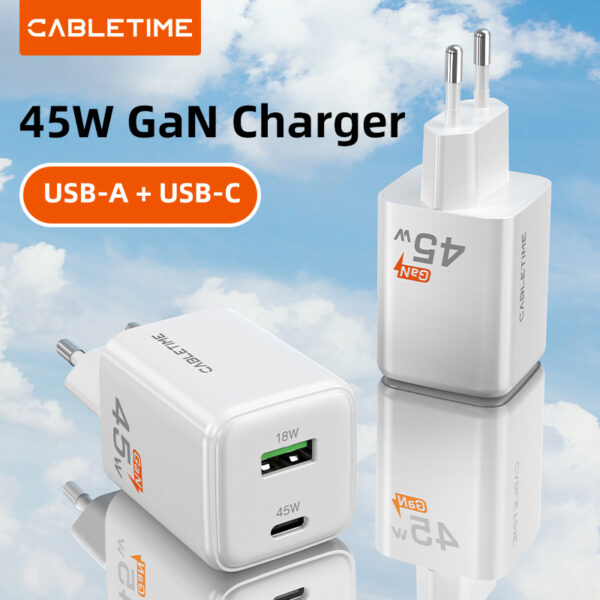 CABLETIME GA45W GaN 45W Ultra-Fast Dual Ports Wall Charger