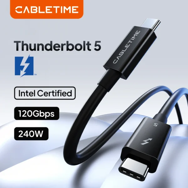 CABLETIME CT50G Thunderbolt 5 240W 120Gbps 8K Intel Certified Cable