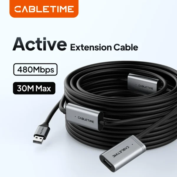 CABLETIME CA19 USB A 2.0 Male to Female Active Extension Cable (5M-10M)