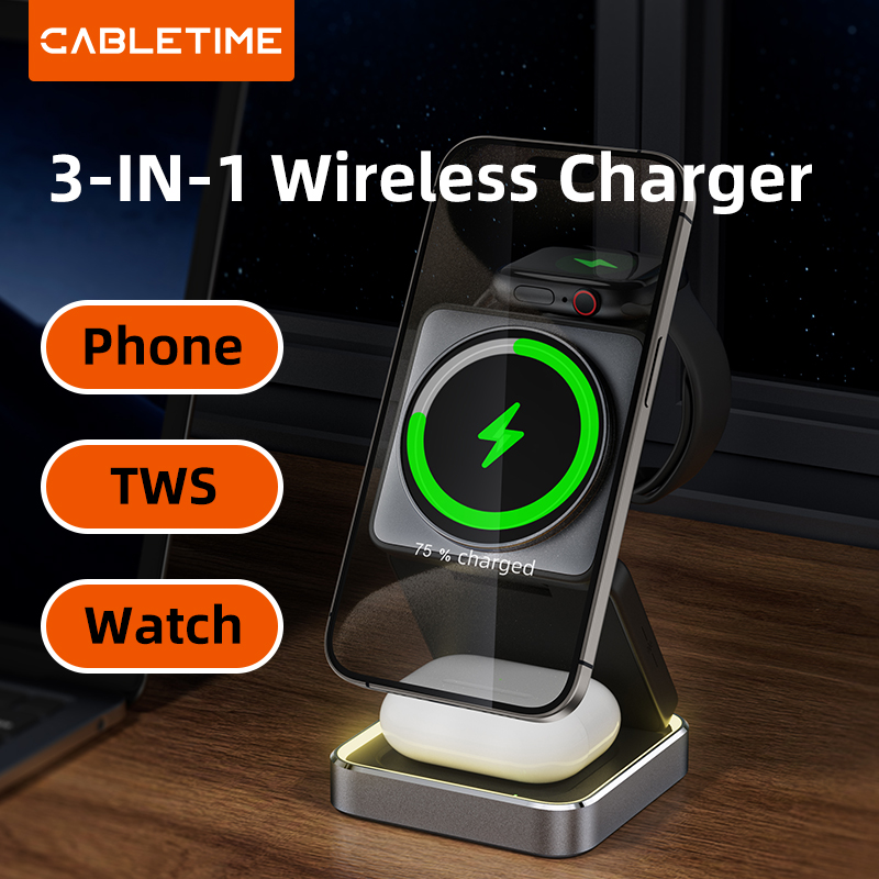 CABLETIME CE12B 3-in-1 Foldable Magnetic Wireless Charger