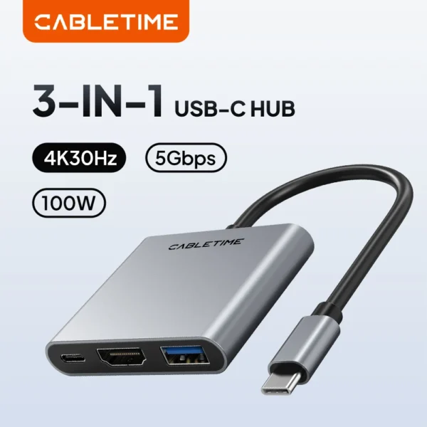 CABLETIME CB42G 3-in-1 USB C to 4K HDMI PD Adapter Hub