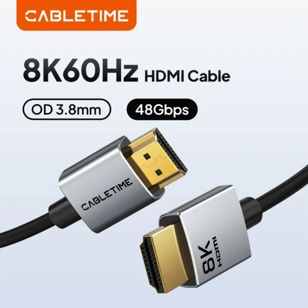 CABLETIME CH14 Ultra Slim HDMI 2.1 8K 60Hz Gold Plated Cable