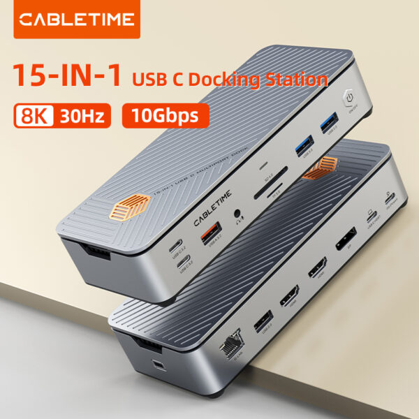 CABLETIME CB14G 15-in-1 8K USB C Multiport MST Docking Station