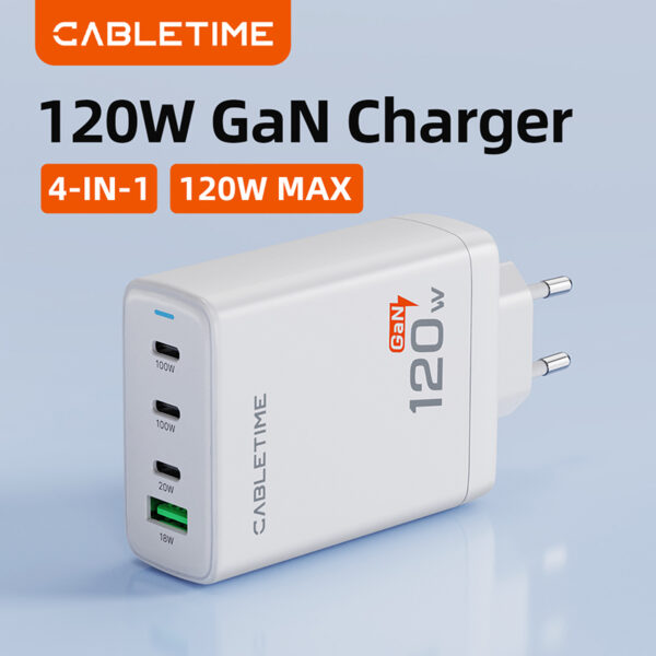 CABLETIME GA120W GaN 120W Ultra-Fast 4 Ports Wall Charger